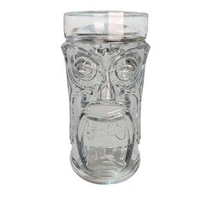 Anchor Hocking Clear Glass Screaming Tiki‎  Face Tumbler 6"